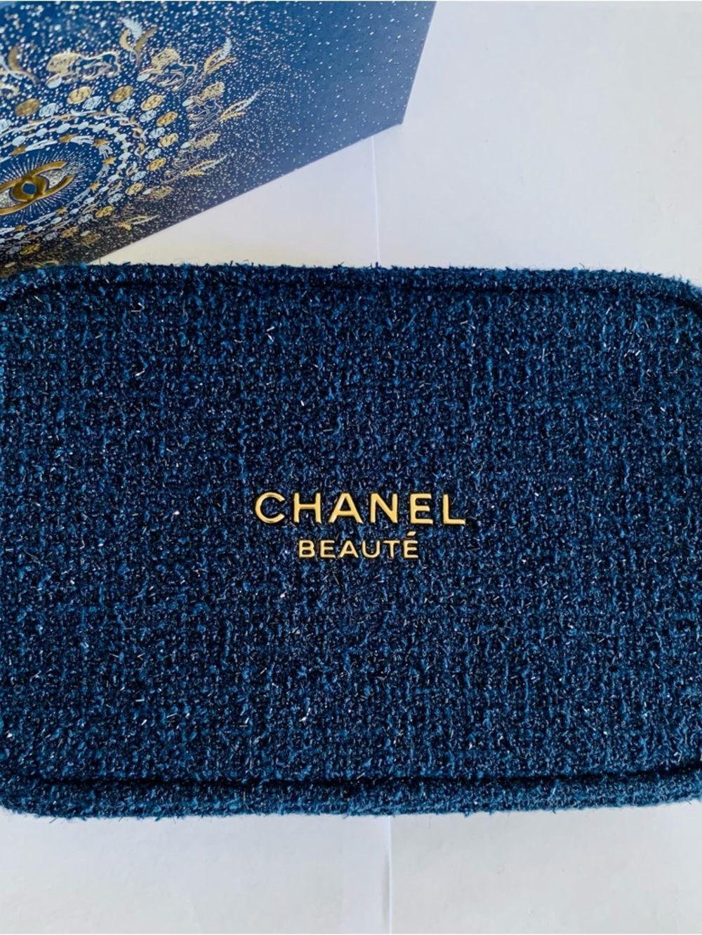 CHANEL Beauté 2025 Holiday Blue Tweed Cosmetic Pouch NIB New in Box